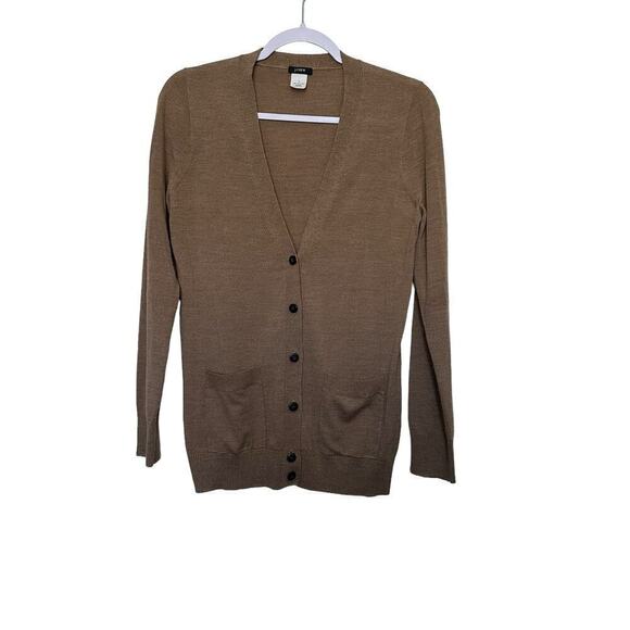 J. Crew Merino Wool V Neck Button Up Cardigan Women's S Brown Corpcore Office - Picture 1 of 5